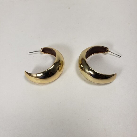 Women's Polished Gold tone Crescent / Half Hoop Drop Earrings, 1.25-inch - Picture 6 of 9